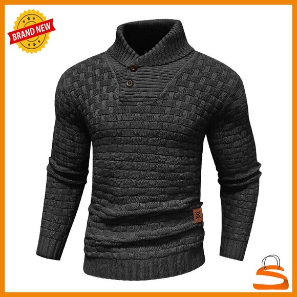 Men's Turtleneck Sweater Shawl Collar Pullover Knit Top Regular Fit